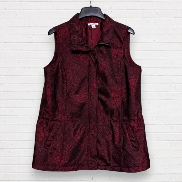 COLDWATER CREEK Red Black Puffer Puffy Vest Size L 14-16 - Picture 1 of 4